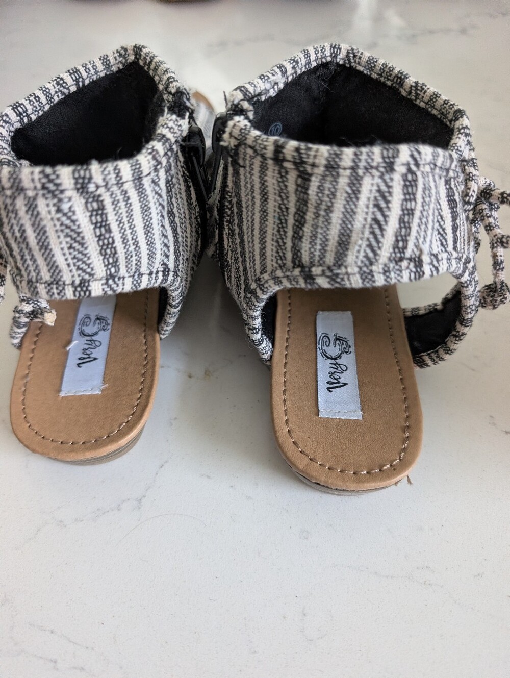 Women’s Striped Open-Toe Sandals — Black & White - Picture 4 of 5